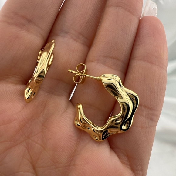 Zara Jewelry - Zara 18k Gold Color Plated Wave Hoop Earrings